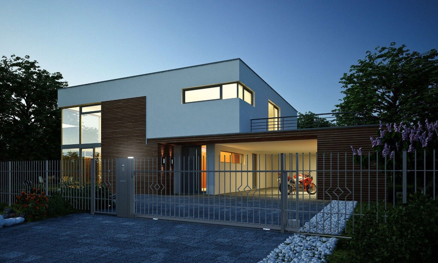 Schiebetor elektrisch - Schiebetor Lila System 149x400 cm aus Metall für Einfahrten.