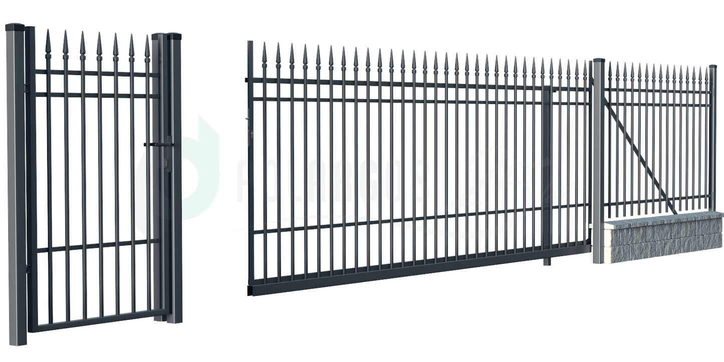 Schiebetor elektrisch - Schiebetor Portland System 129-159x400 cm aus Metall für Einfahrten.