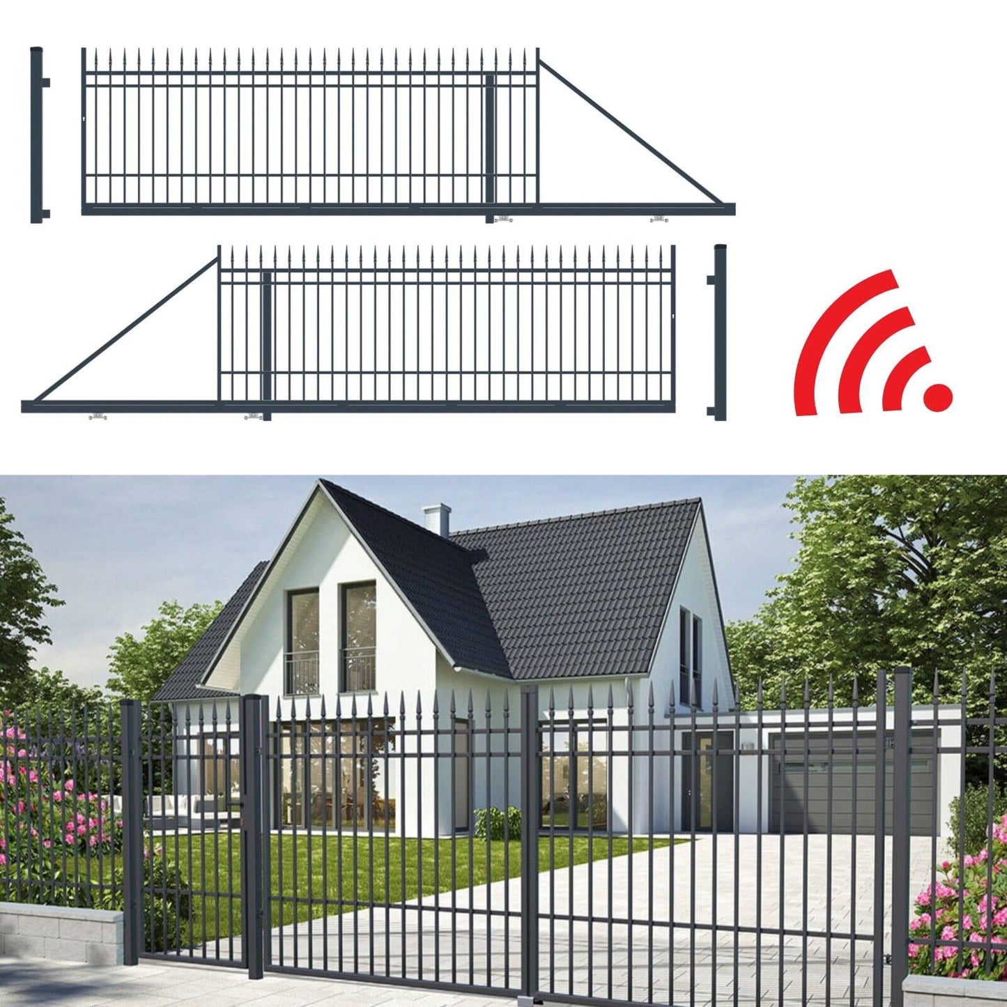 Schiebetor elektrisch - Schiebetor Portland System 129-159x400 cm aus Metall für Einfahrten.