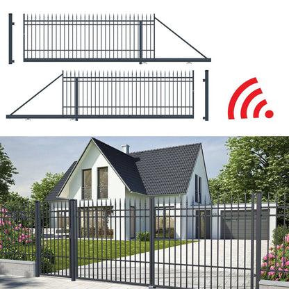 Schiebetor elektrisch - Schiebetor Portland System 129-159x400 cm aus Metall für Einfahrten.